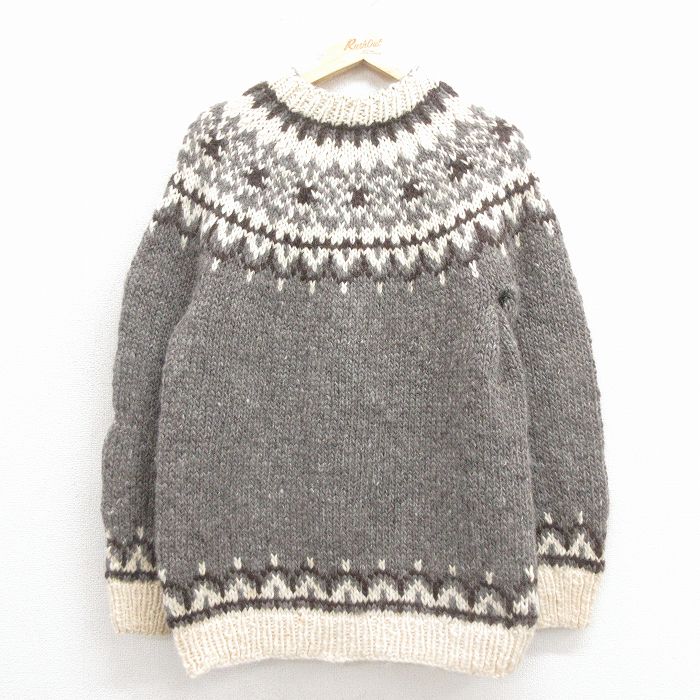 S★古着 長袖 ノルディック セーター メンズ ロパペイサ ウール クルーネック グレー 26feb07
