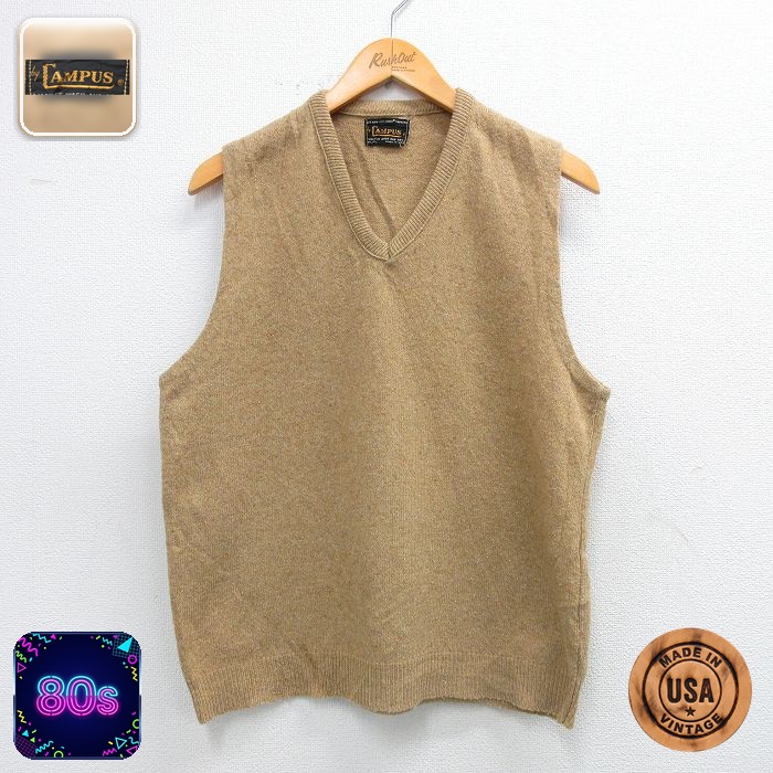 【50%OFF】キャンパス 80s ニットベスト ベージュ M | 古着