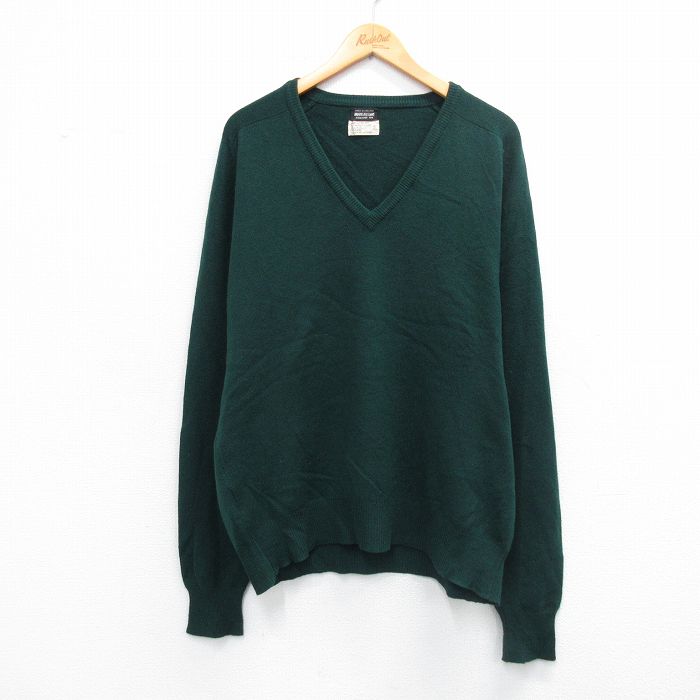 XL★古着 ブルックスブラザーズ 長袖 ブランド セーター メンズ 80年代 80s カシミヤ カシミア Vネック イングランド製 緑【spe】 26feb12