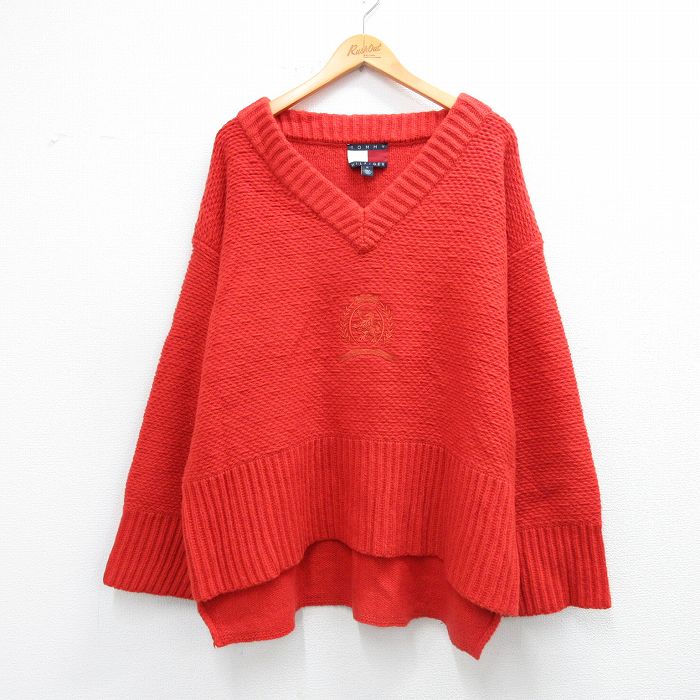 【20%OFF】トミーヒルフィガー 90s 長袖セーター ビッグロゴ刺繍 オレンジ XL | 古着