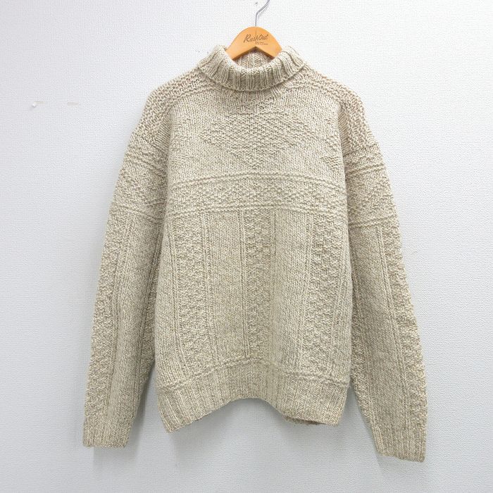 XL★古着 ラルフローレン ポロスポーツ 長袖 ブランド セーター メンズ 手編み ハンドニット ウール タートルネック ハイネック ベージュ【spe】 26feb12
