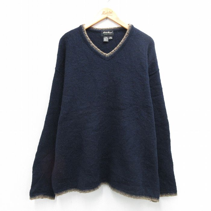 【20%OFF】エディーバウアー 90s 長袖セーター Vネック ネイビー XL | 古着
