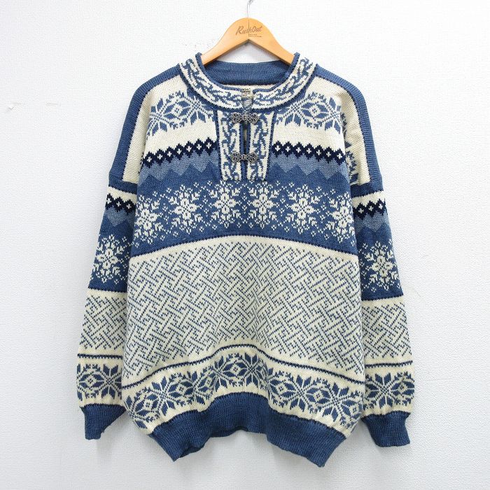 【20%OFF】90s ノルディックセーター 雪柄 ネイビー XL | 古着