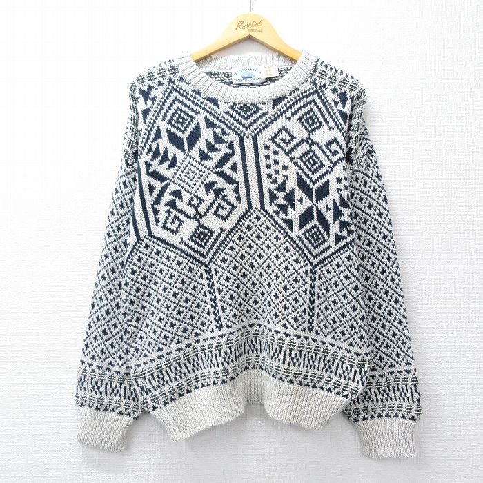 90s ノルディックセーター 雪柄 グレー L | 古着