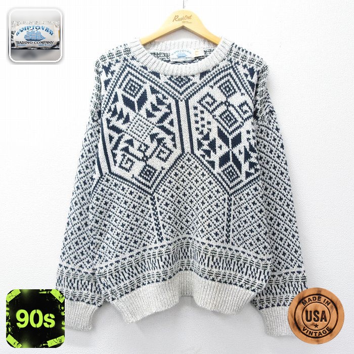 【50%OFF】90s ノルディックセーター 雪柄 グレー L | 古着
