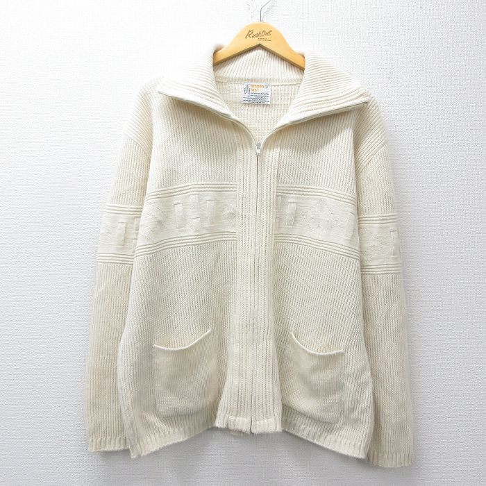 XL★古着 ロンドンフォグ 長袖 ニット カーディガン メンズ 90年代 90s アクリル USA製 薄ベージュ 26feb13