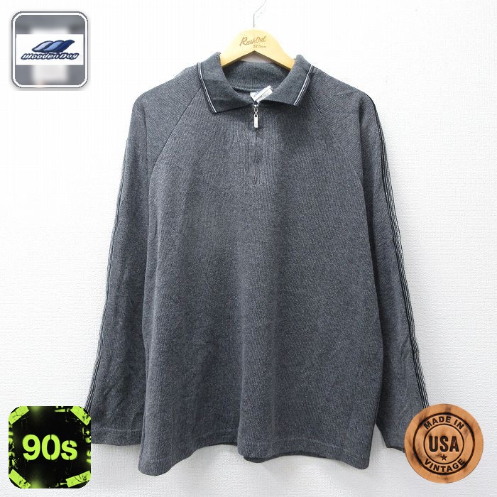 【50%OFF】90s ハーフジップセーター 無地 グレー XL | 古着