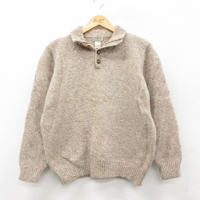 L★古着 エルエルビーン 長袖 セーター メンズ 00年代 00s ラムウール ヘンリーネック ベージュ 26feb13
