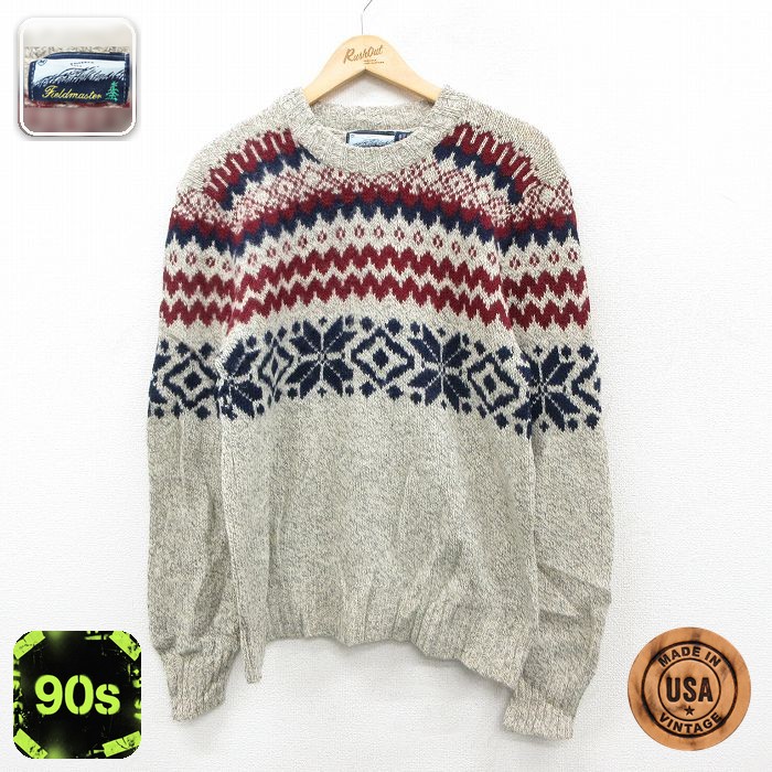 【50%OFF】90s ノルディックセーター 雪柄 グレー S | 古着