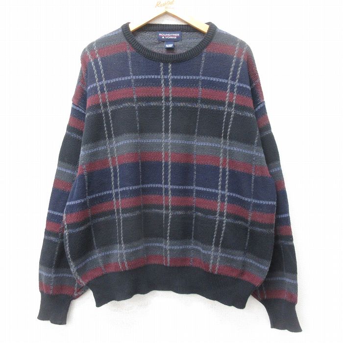 90s 長袖セーター ブラックチェック XL | 古着