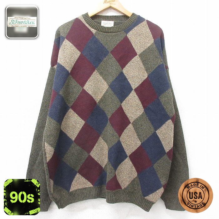 【50%OFF】セントジョンズベイ 90s 長袖セーター グリーン XL | 古着