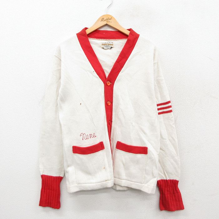 70s レタードニットカーディガン Neme ホワイト M | 古着
