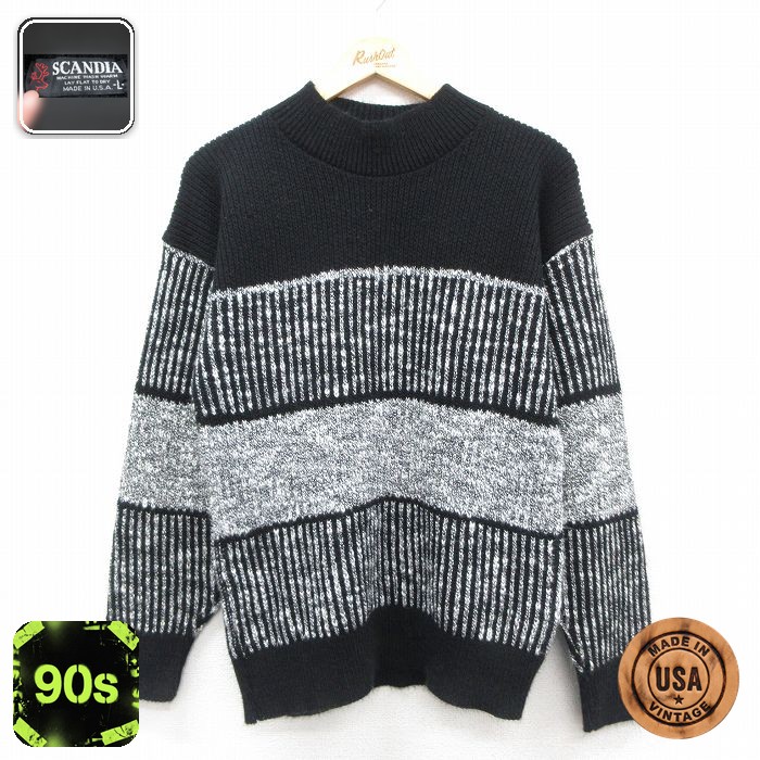 【50%OFF】90s 長袖セーター ストライプ ブラック M | 古着