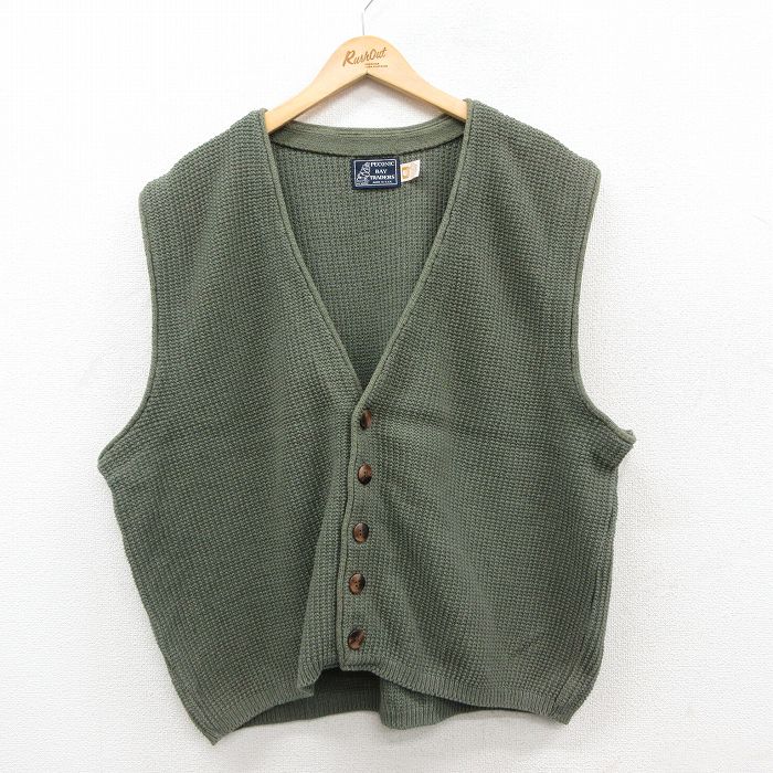 XL★古着 ニット ベスト メンズ 90年代 90s 大きいサイズ クルーネック USA製 薄緑 26feb19