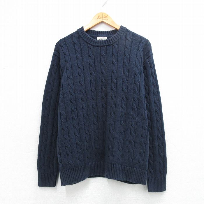 XL★古着 エルエルビーン 長袖 ケーブル セーター メンズ 00年代 00s コットン クルーネック 紺 26mar04