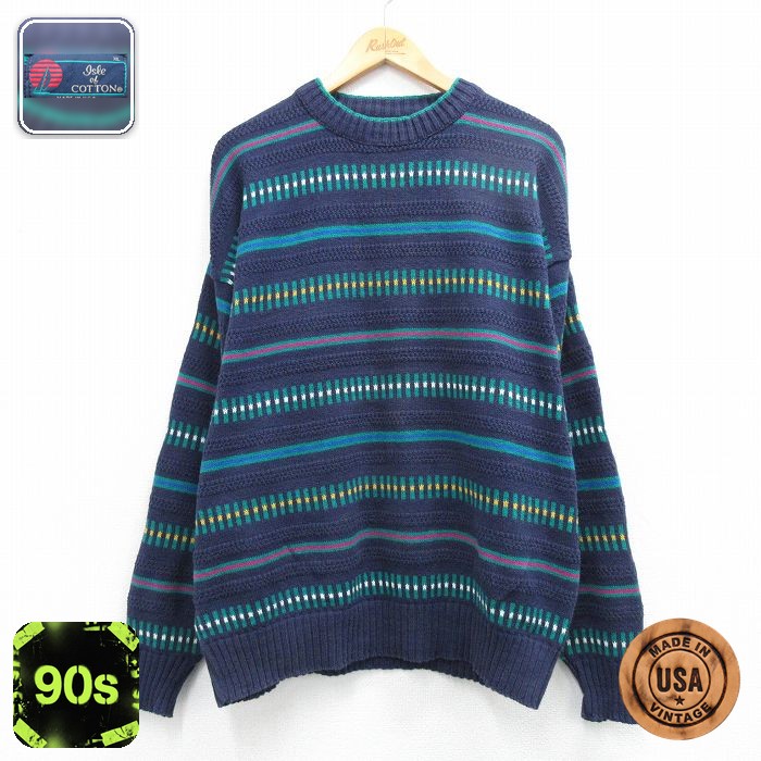 【50%OFF】90s 長袖セーター ネイビー XL | 古着