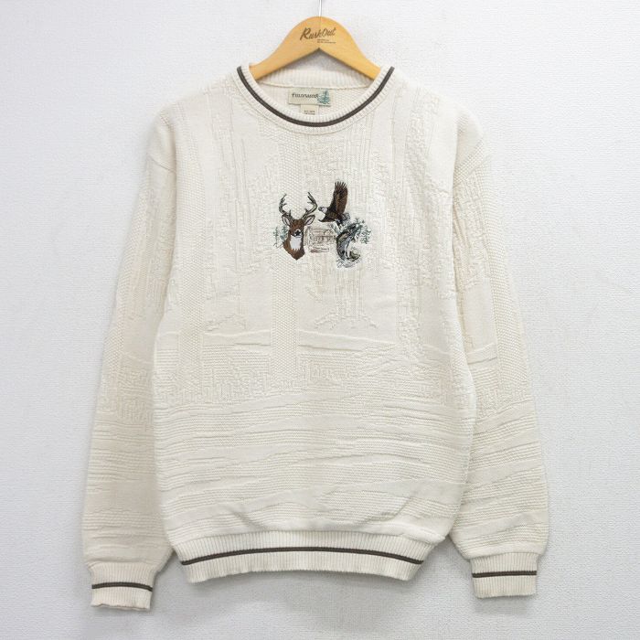 90s 長袖セーター シカ刺繍 ベージュ M | 古着