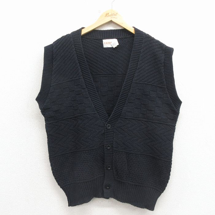 XL★古着 ニット ベスト メンズ 90年代 90s コットン USA製 黒 26mar09