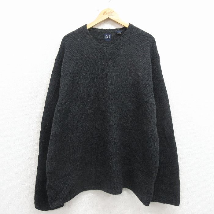 XL★古着 ギャップ GAP 長袖 セーター メンズ 00年代 00s 無地 大きいサイズ ラムウール Vネック 黒他 霜降り【spe】 26mar09