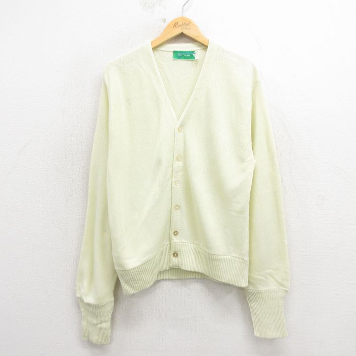 S★古着 長袖 ニット カーディガン メンズ 80年代 80s 薄黄 26mar09