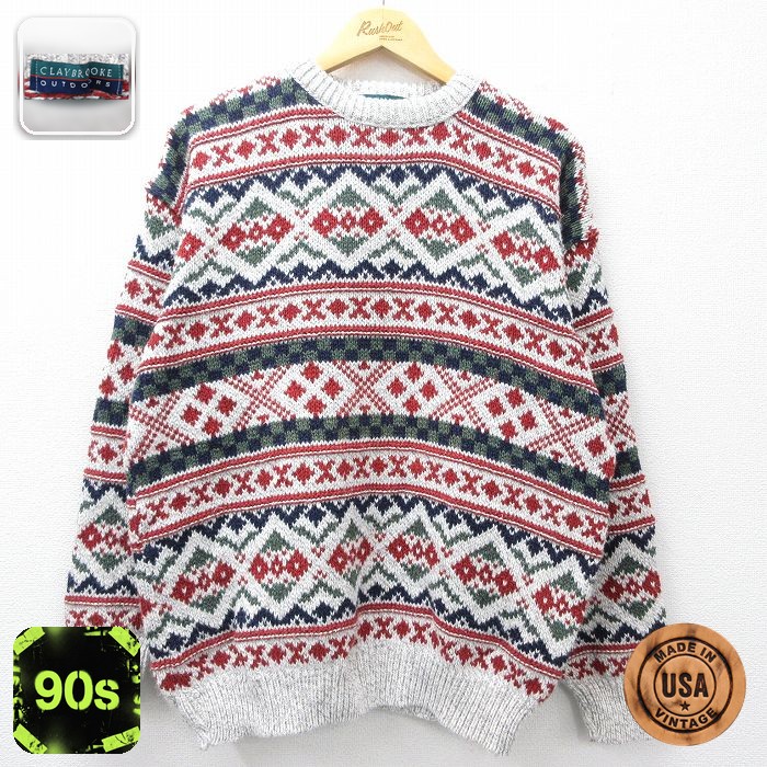 【50%OFF】90s 長袖セーター フェアアイル グレー L | 古着