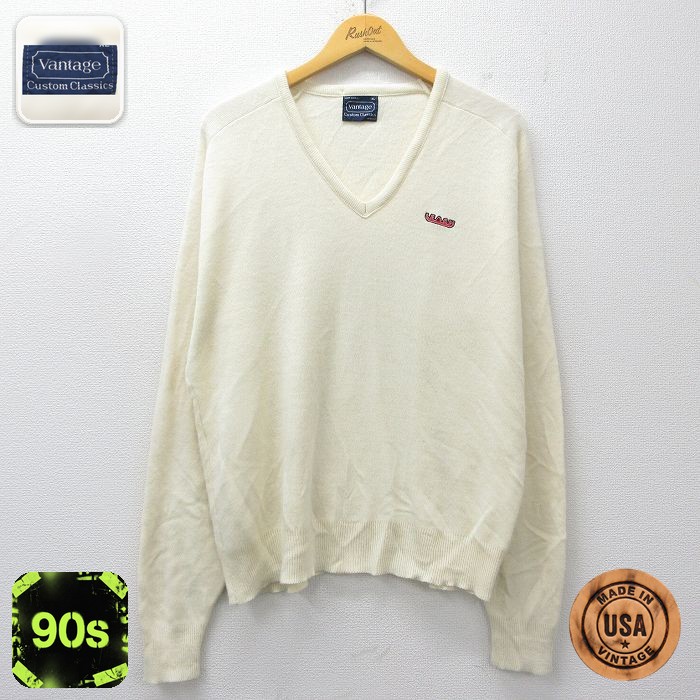 【50%OFF】LEACH 90s 長袖セーター Vネック 生成り XL | 古着