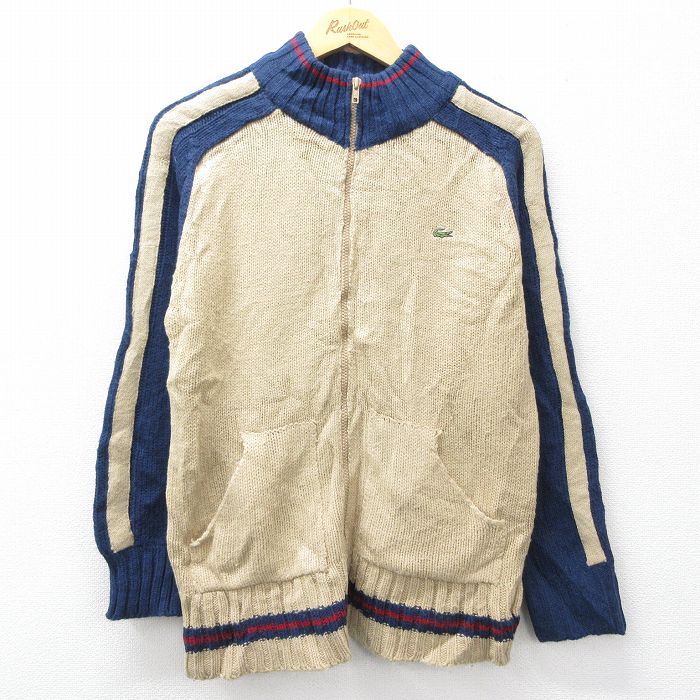ラコステ 80s フルジップニットカーディガン ワンポイントロゴ ネイビー S | 古着
