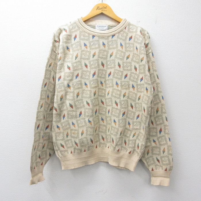 【20%OFF】90s 長袖セーター 総柄 ベージュ L | 古着