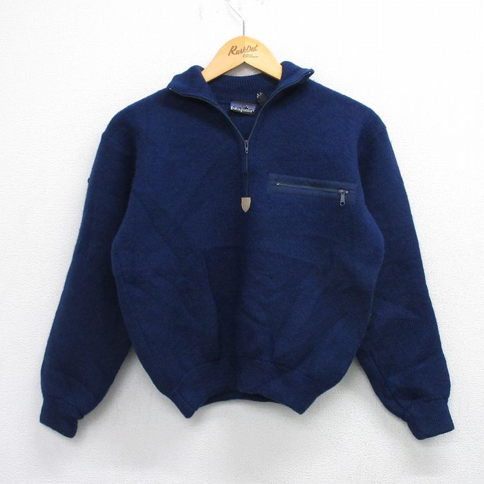 S★古着 パタゴニア patagonia 長袖 ハーフジップ アルピニスト セーター メンズ 90年代 90s ショート丈 ウール 紺【spe】 26mar19
