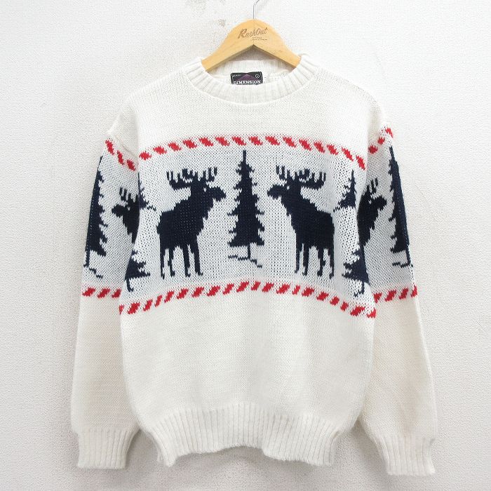 【20%OFF】70s 長袖セーター シカ ホワイト L | 古着