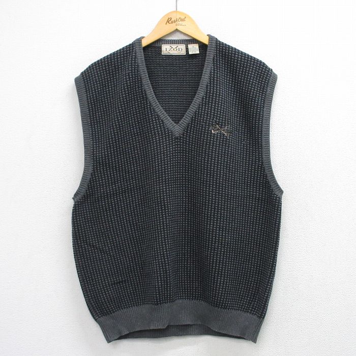 L★古着 IZOD ニット ベスト メンズ 90年代 90s コットン Vネック グレー 26mar25