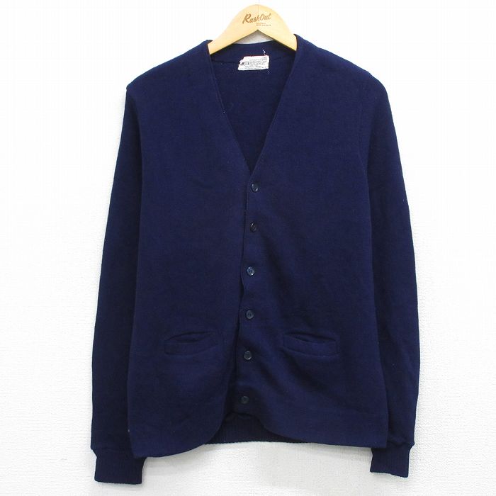 M★古着 Kマート 長袖 ニット カーディガン メンズ 80年代 80s 無地 アクリル 紺 26mar25