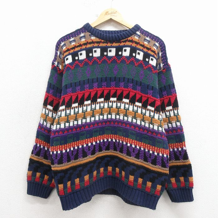 OLD GLORY 90s 長袖セーター フェアアイル ネイビー L | 古着