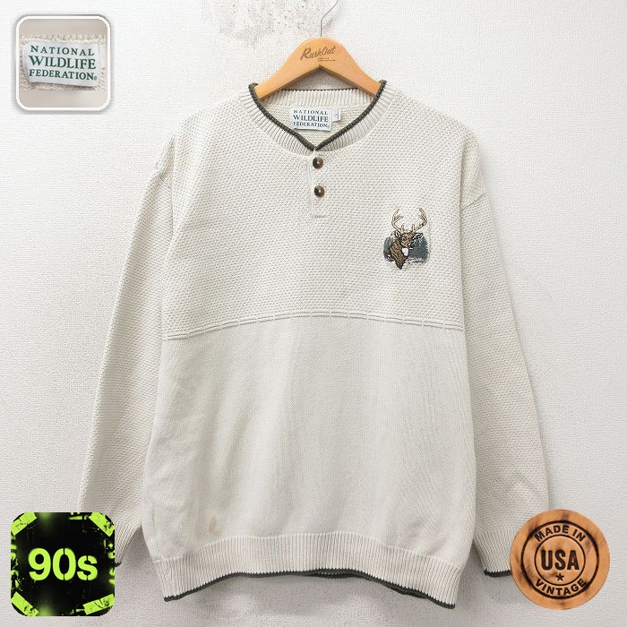 【20%OFF】90s 長袖セーター シカ 生成り メンズXL相当 | 古着