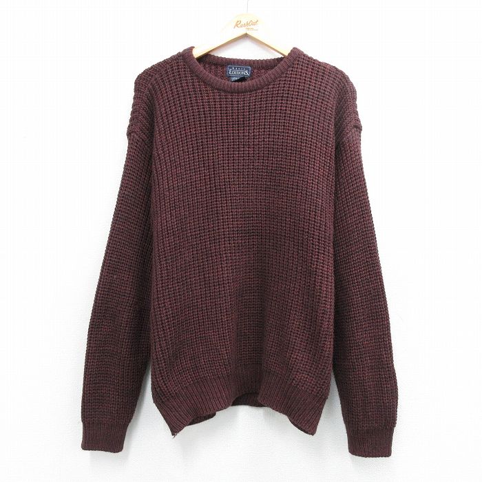 XL★古着 ベーシックエディションズ 長袖 セーター メンズ 90年代 90s 無地 アクリル クルーネック エンジ 26apr09