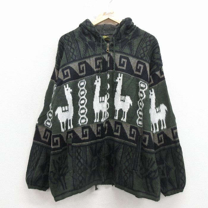 TEJIDOS RUMINAHUI 長袖ニットカーディガン アルパカ グリーン XL | 古着