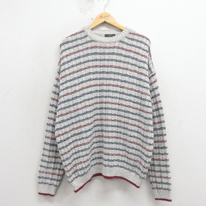 XL★古着 長袖 セーター メンズ 90年代 90s 大きいサイズ コットン クルーネック USA製 グレー他 26apr09