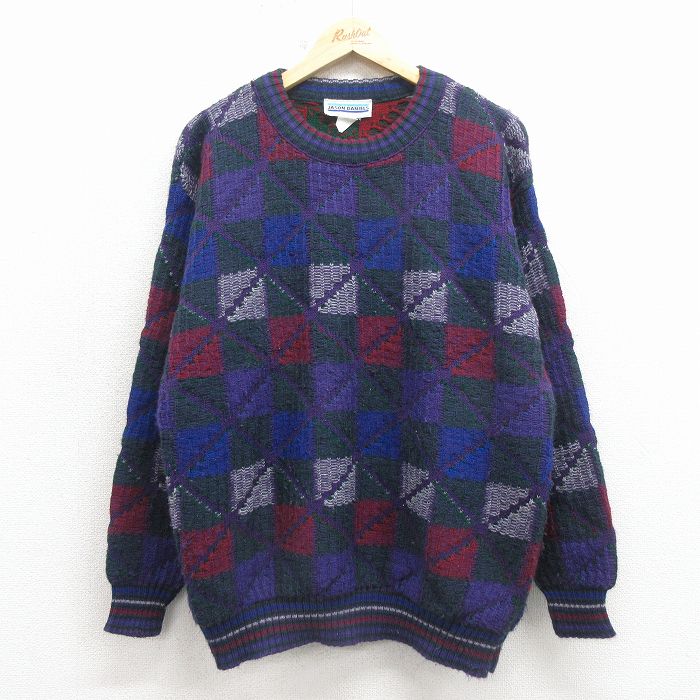 L★古着 長袖 セーター メンズ 90年代 90s アクリル クルーネック USA製 紫他 26apr09