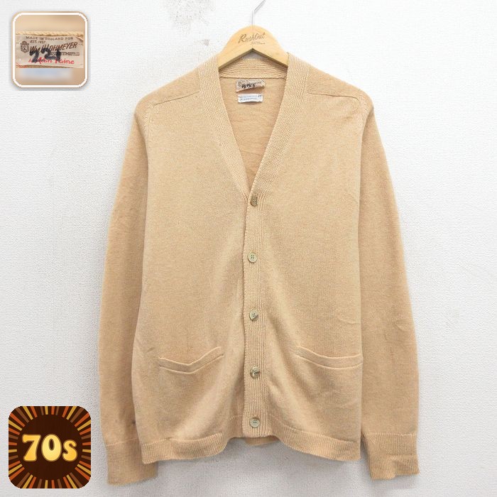 70s ラグランニットカーディガン ベージュ メンズM相当 | 古着