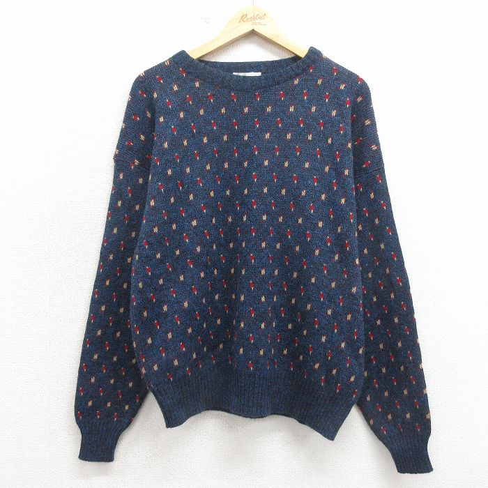XL★古着 HABAND 長袖 セーター メンズ 90年代 90s アクリル クルーネック USA製 紺他 26apr15