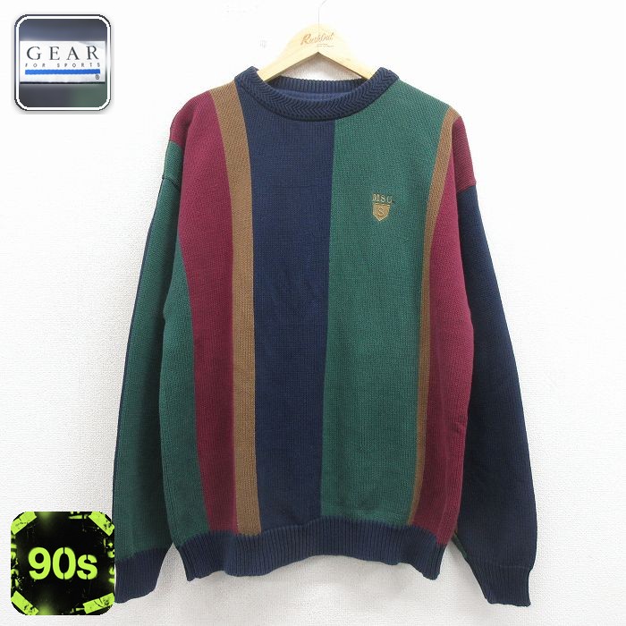 MSU 90s 長袖セーター マルチカラー グリーン メンズXL相当 | 古着