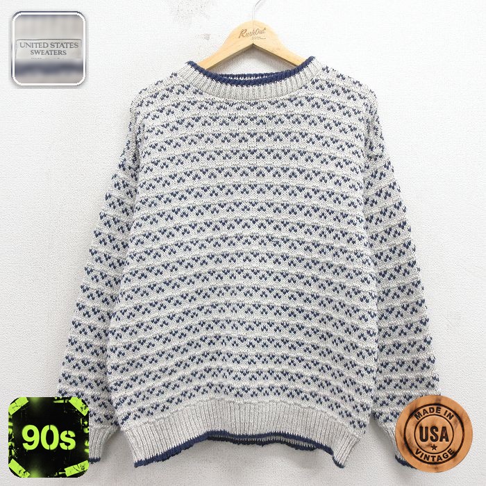 【20%OFF】90s 長袖セーター バーズアイ グレー メンズM相当 | 古着
