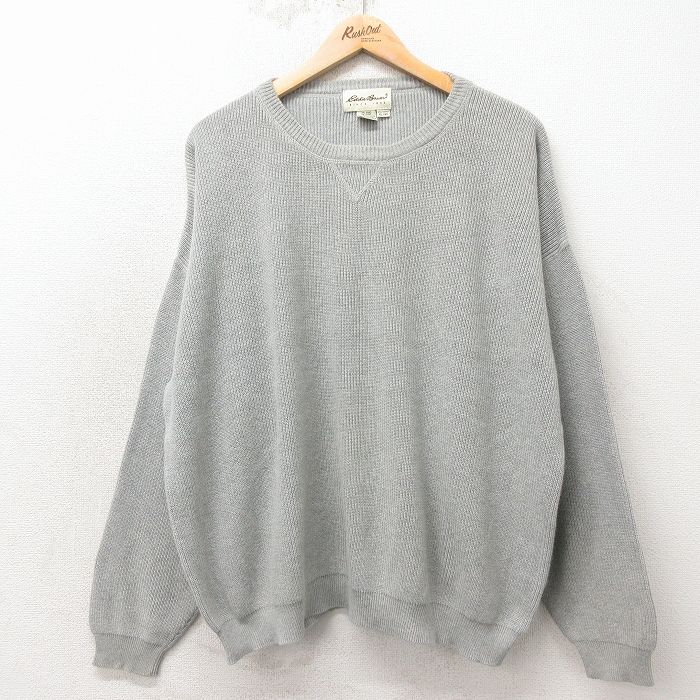 XL★古着 エディーバウアー 長袖 セーター メンズ 00年代 00s 無地 コットン クルーネック グレー 霜降り 26apr23