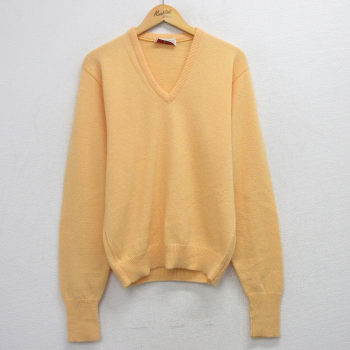 M★古着 LORD JEFF 長袖 セーター メンズ 80年代 80s 無地 アクリル Vネック USA製 黄【spe】 26apr25