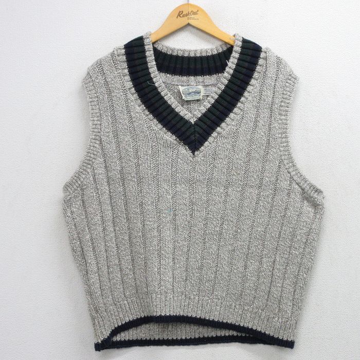 XL★古着 チルデン ニット ベスト メンズ 90年代 90s コットン Vネック USA製 グレー 霜降り 26apr25