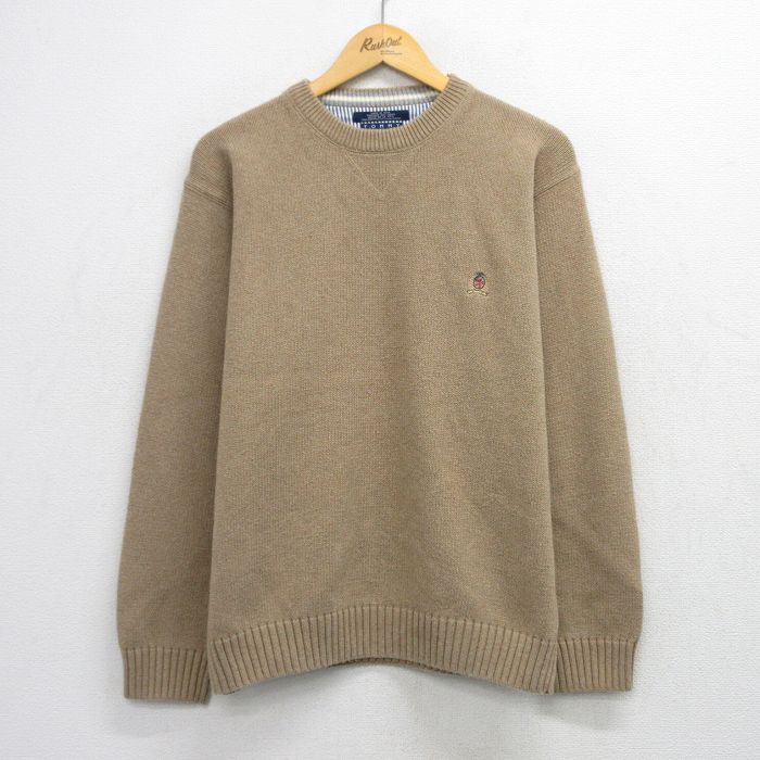 トミーヒルフィガー 90s 長袖セーター ワンポイントロゴ ベージュ メンズL相当 | 古着