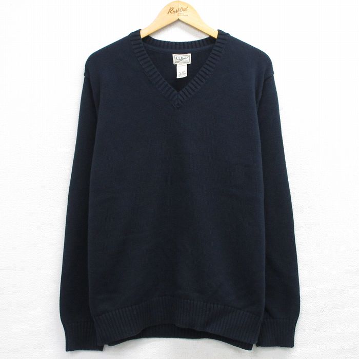XL★古着 エルエルビーン 長袖 セーター メンズ 00年代 00s 無地 コットン Vネック 濃紺 26apr25
