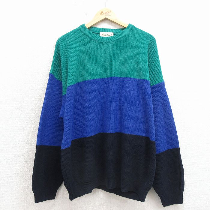 XL★古着 エディーバウアー 長袖 セーター メンズ 90年代 90s 大きいサイズ コットン クルーネック USA製 青他【spe】 26apr25