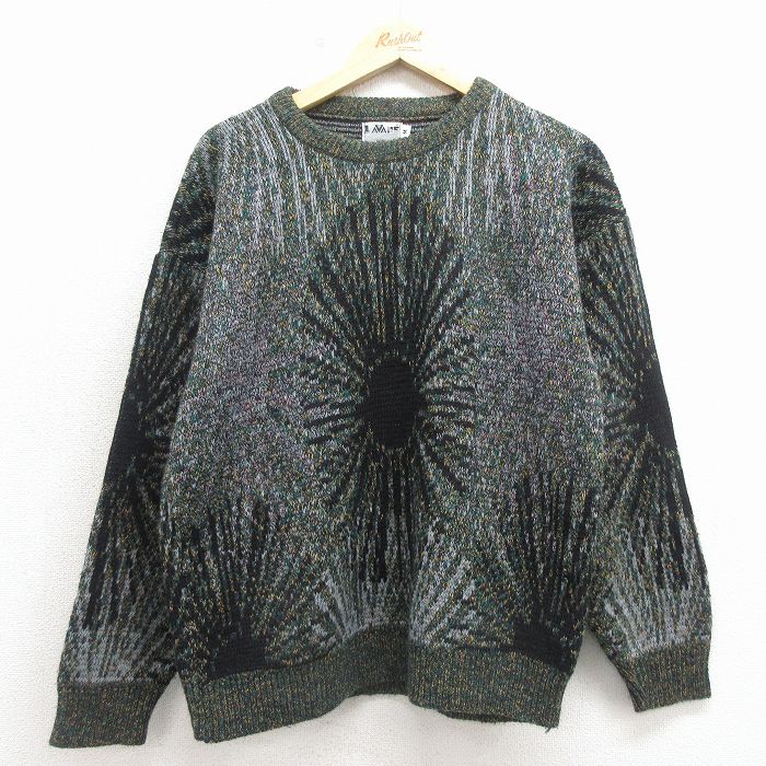 M★古着 長袖 セーター メンズ 90年代 90s アクリル クルーネック USA製 緑 26apr25