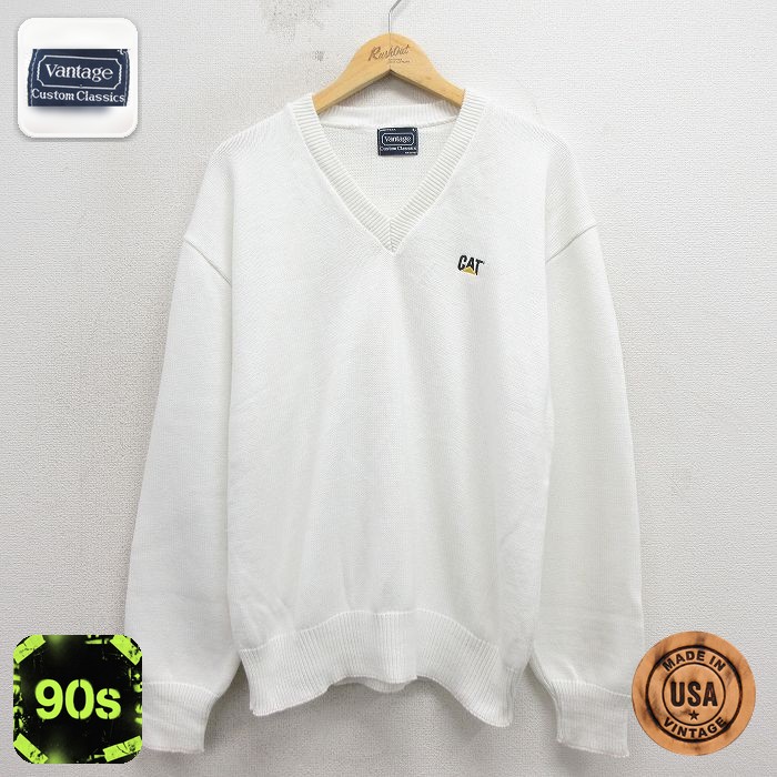 90s 長袖セーター CAT ホワイト メンズL相当 | 古着